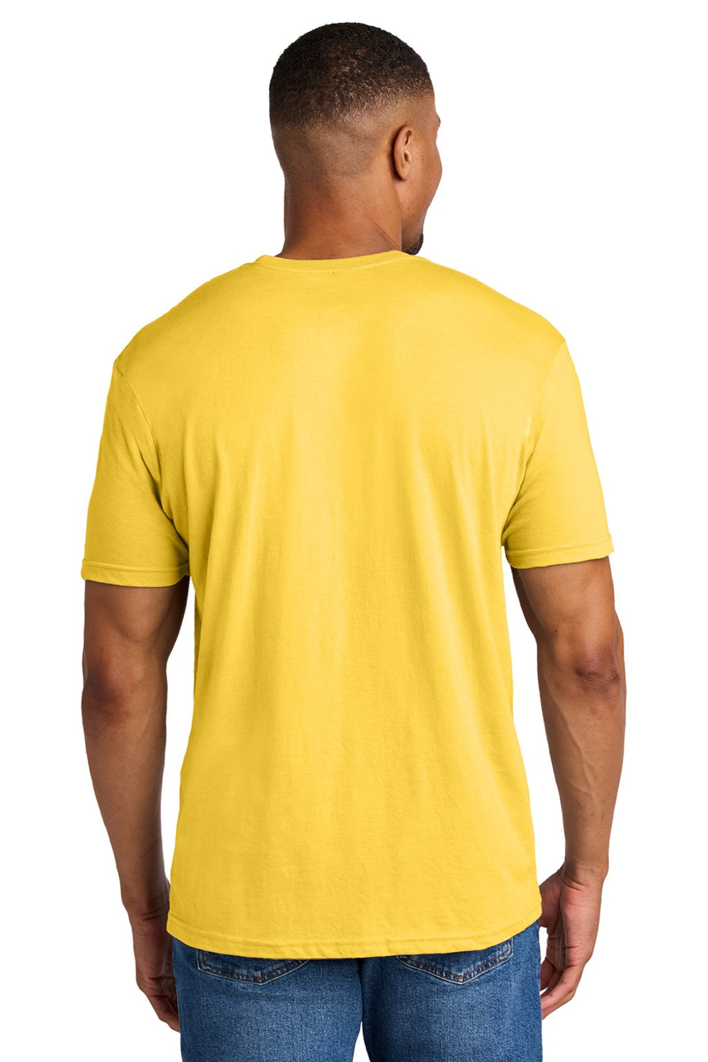 Gildan 64000CVC Mens Softstyle CVC Short Sleeve Crewneck T-Shirt Daisy Mist Yellow Model Back