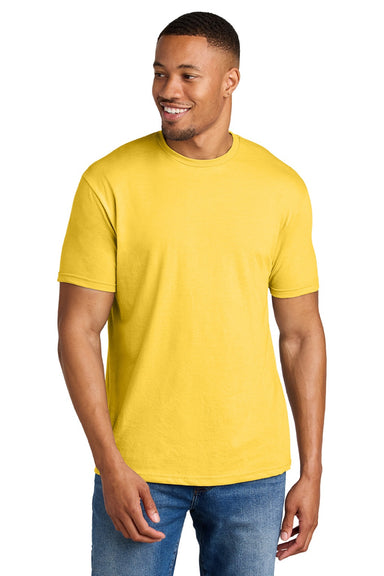 Gildan 64000CVC Mens Softstyle CVC Short Sleeve Crewneck T-Shirt Daisy Mist Yellow Model Front
