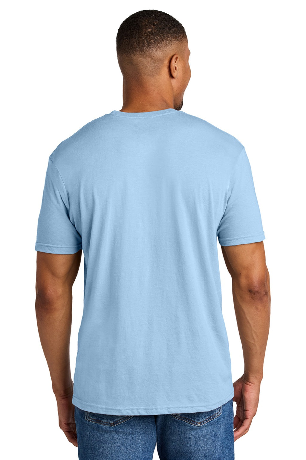 Gildan 64000CVC Mens Softstyle CVC Short Sleeve Crewneck T-Shirt Light Blue Mist Model Back