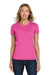 Gildan 64000L Womens Softstyle Short Sleeve Crewneck T-Shirt Azalea Pink Model Front