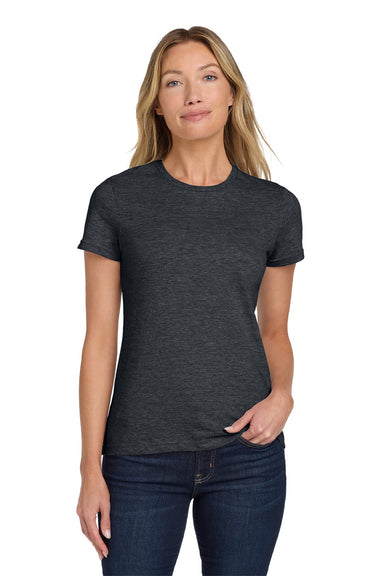 Gildan 64000L Womens Softstyle Short Sleeve Crewneck T-Shirt Heather Dark Grey Model Front
