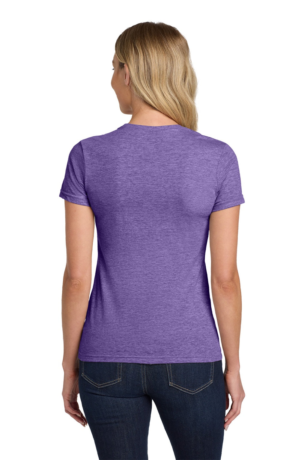Gildan 64000L Womens Softstyle Short Sleeve Crewneck T-Shirt Heather Purple Model Back