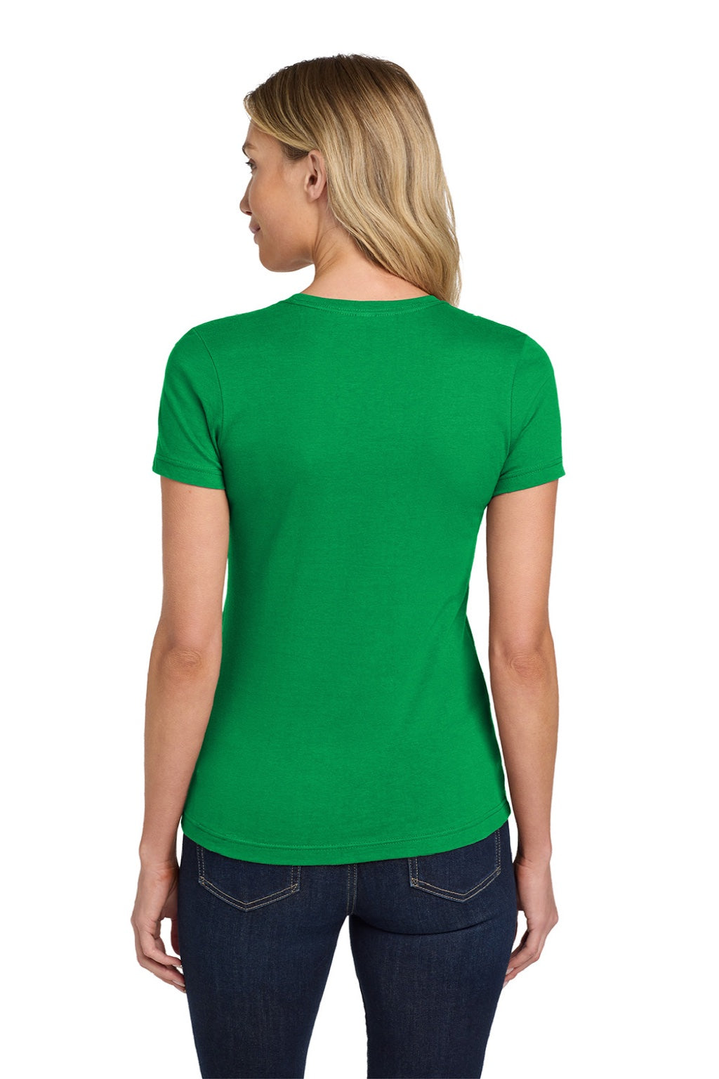 Gildan 64000L Womens Softstyle Short Sleeve Crewneck T-Shirt Irish Green Model Back