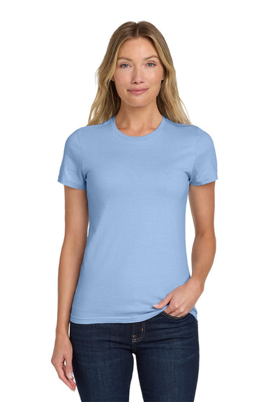 Gildan 64000L Womens Softstyle Short Sleeve Crewneck T-Shirt Light Blue Model Front