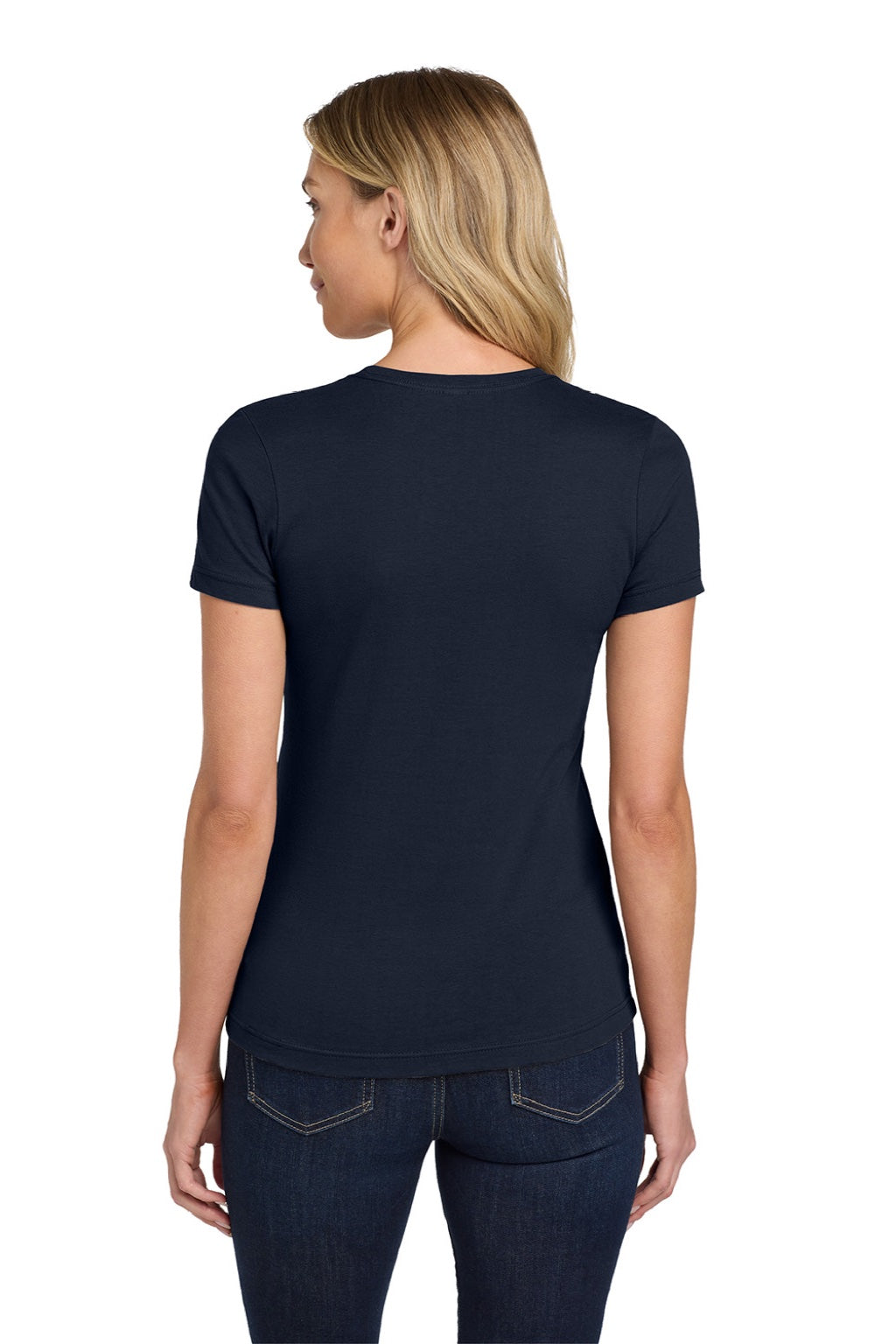 Gildan 64000L Womens Softstyle Short Sleeve Crewneck T-Shirt Navy Blue Model Back