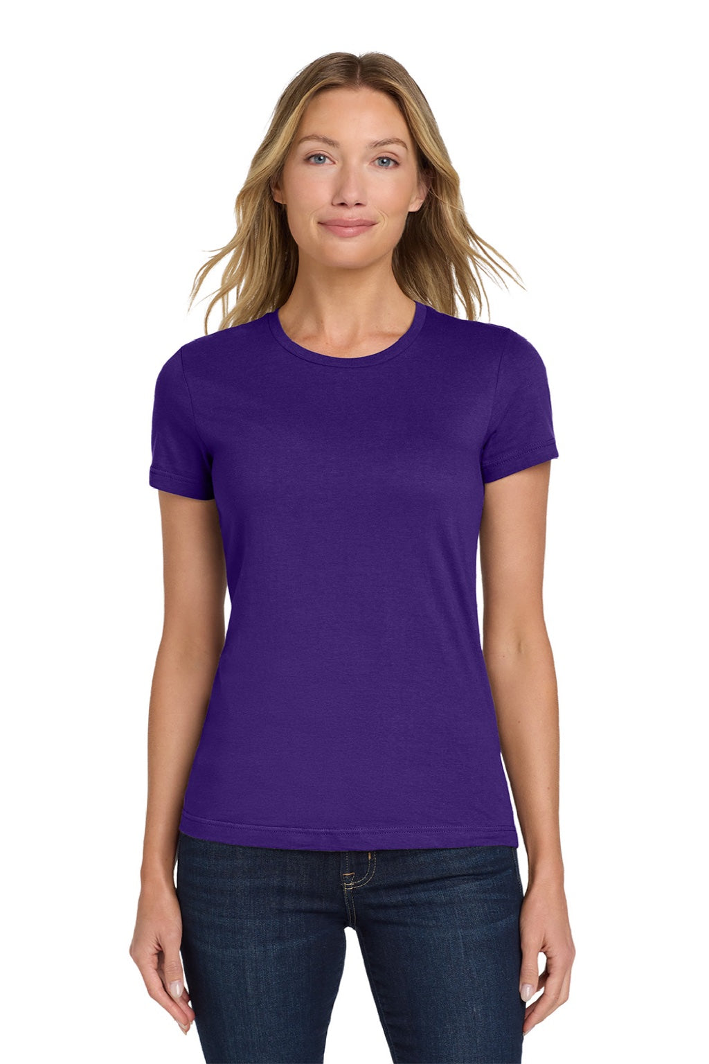Gildan 64000L Womens Softstyle Short Sleeve Crewneck T-Shirt Purple Model Front