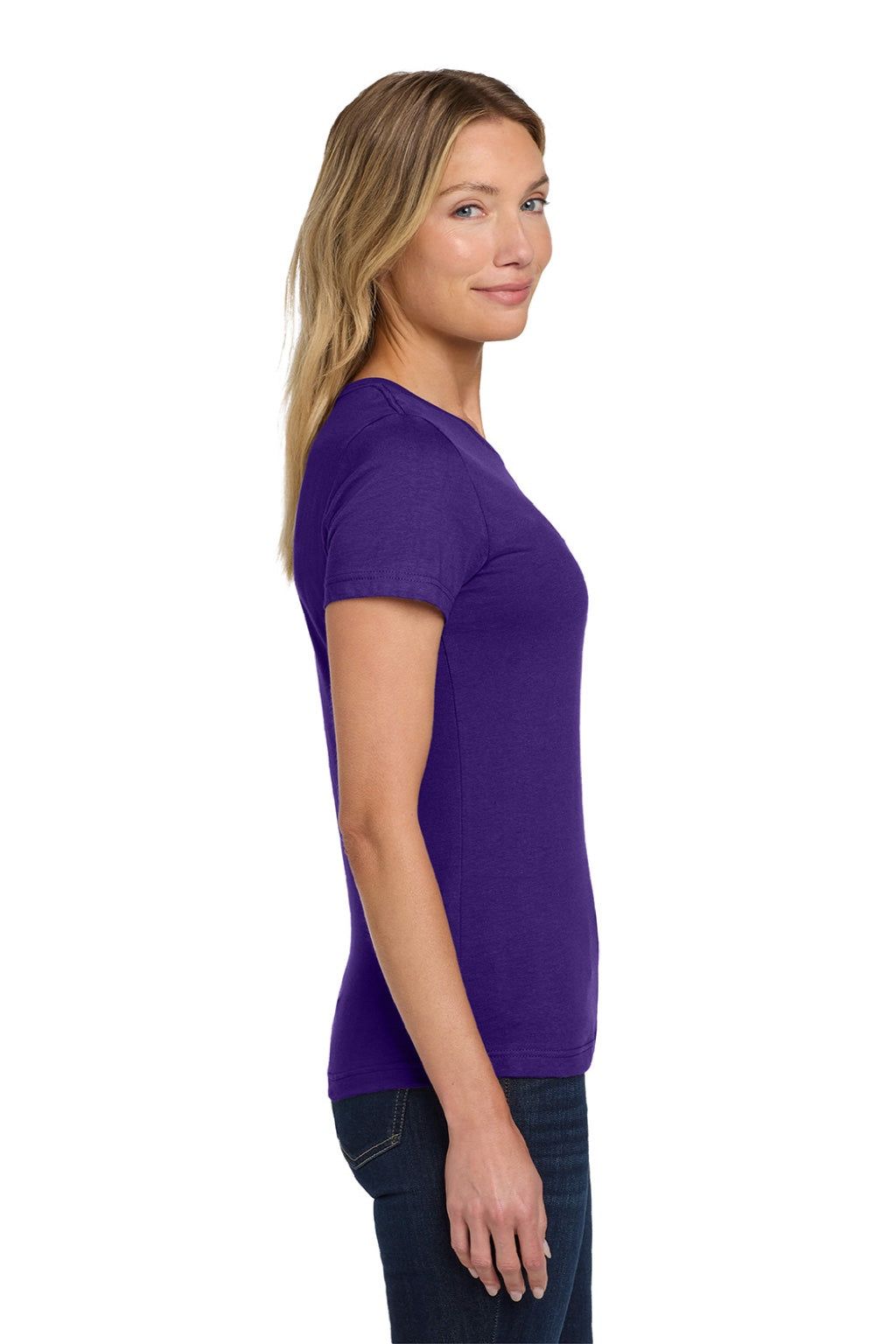 Gildan 64000L Womens Softstyle Short Sleeve Crewneck T-Shirt Purple Model Side