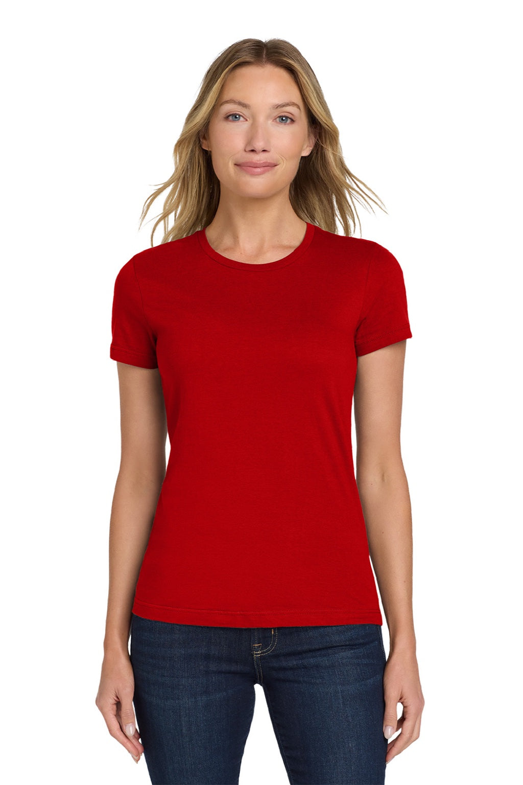 Gildan 64000L Womens Softstyle Short Sleeve Crewneck T-Shirt Red Model Front