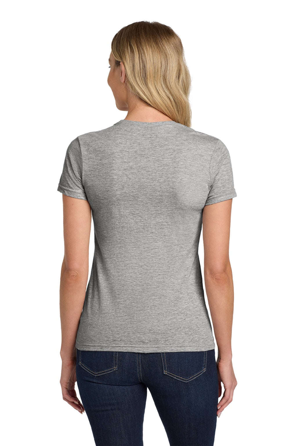 Gildan 64000L Womens Softstyle Short Sleeve Crewneck T-Shirt Sport Grey Model Back