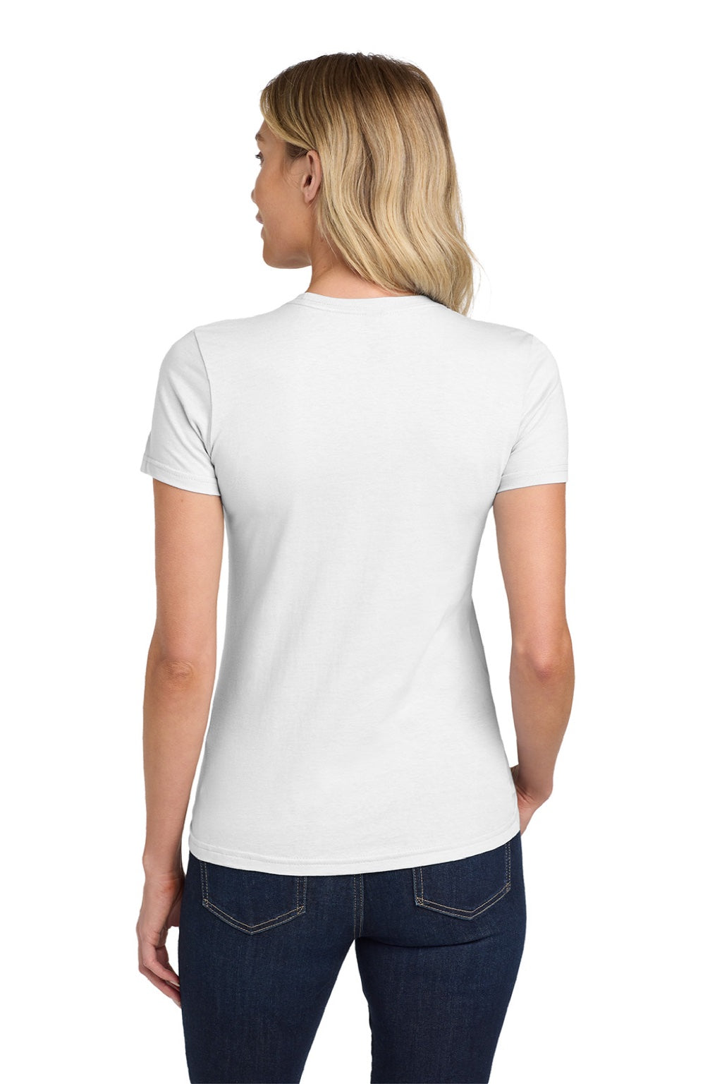 Gildan 64000L Womens Softstyle Short Sleeve Crewneck T-Shirt White Model Back