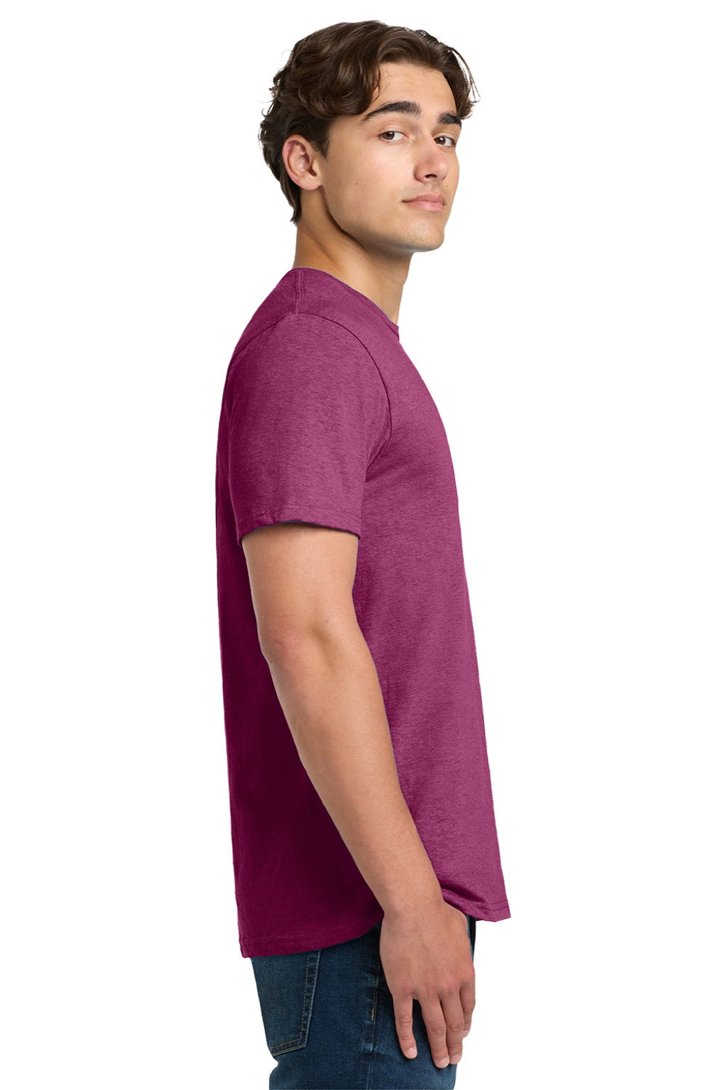 Gildan 64000 Mens Softstyle Short Sleeve Crewneck T-Shirt Antique Heliconia Pink Model Side