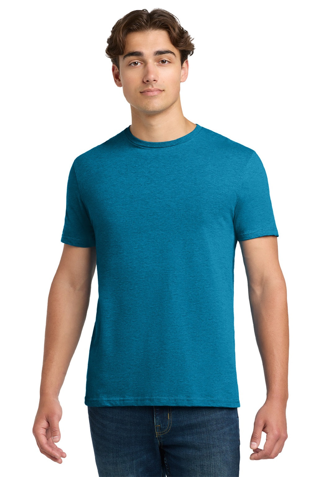 Gildan 64000 Mens Softstyle Short Sleeve Crewneck T-Shirt Antique Sapphire Blue Model Front