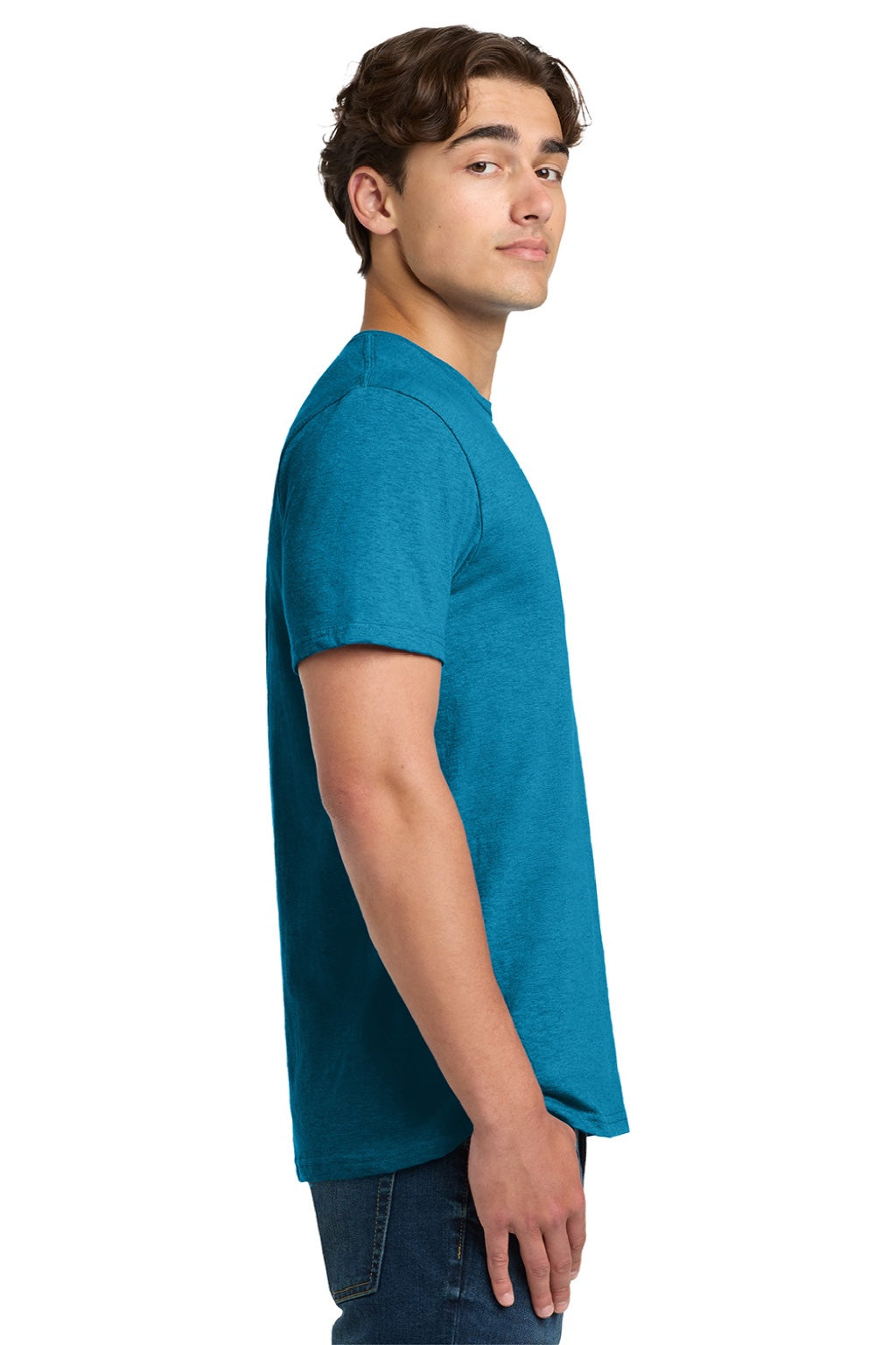 Gildan 64000 Mens Softstyle Short Sleeve Crewneck T-Shirt Antique Sapphire Blue Model Side