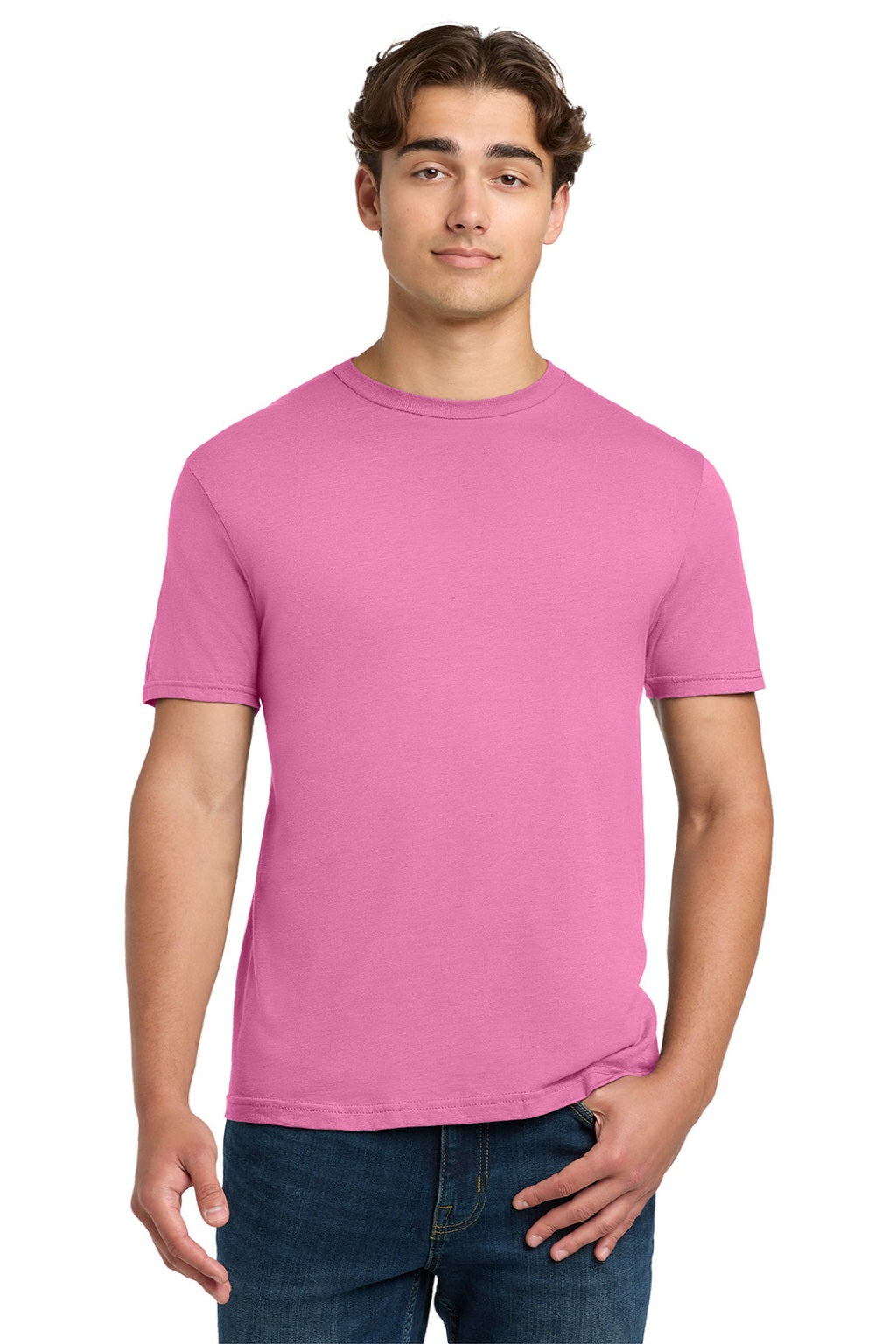 Gildan 64000 Mens Softstyle Short Sleeve Crewneck T-Shirt Azalea Pink Model Front