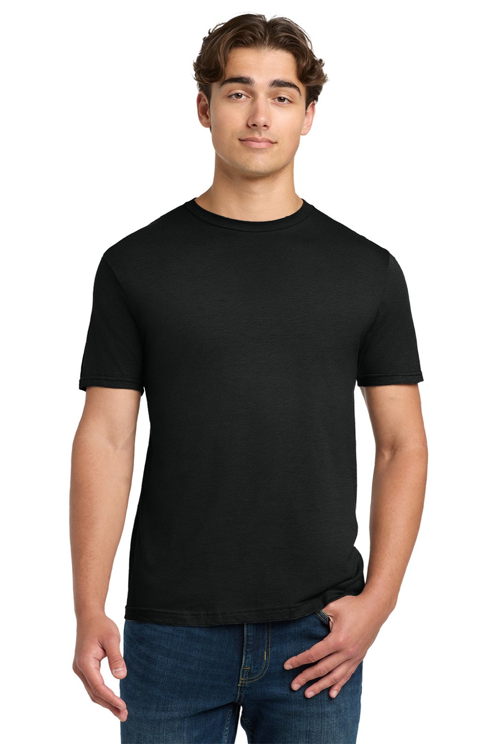 Gildan 64000 Mens Softstyle Short Sleeve Crewneck T-Shirt Black Model Front