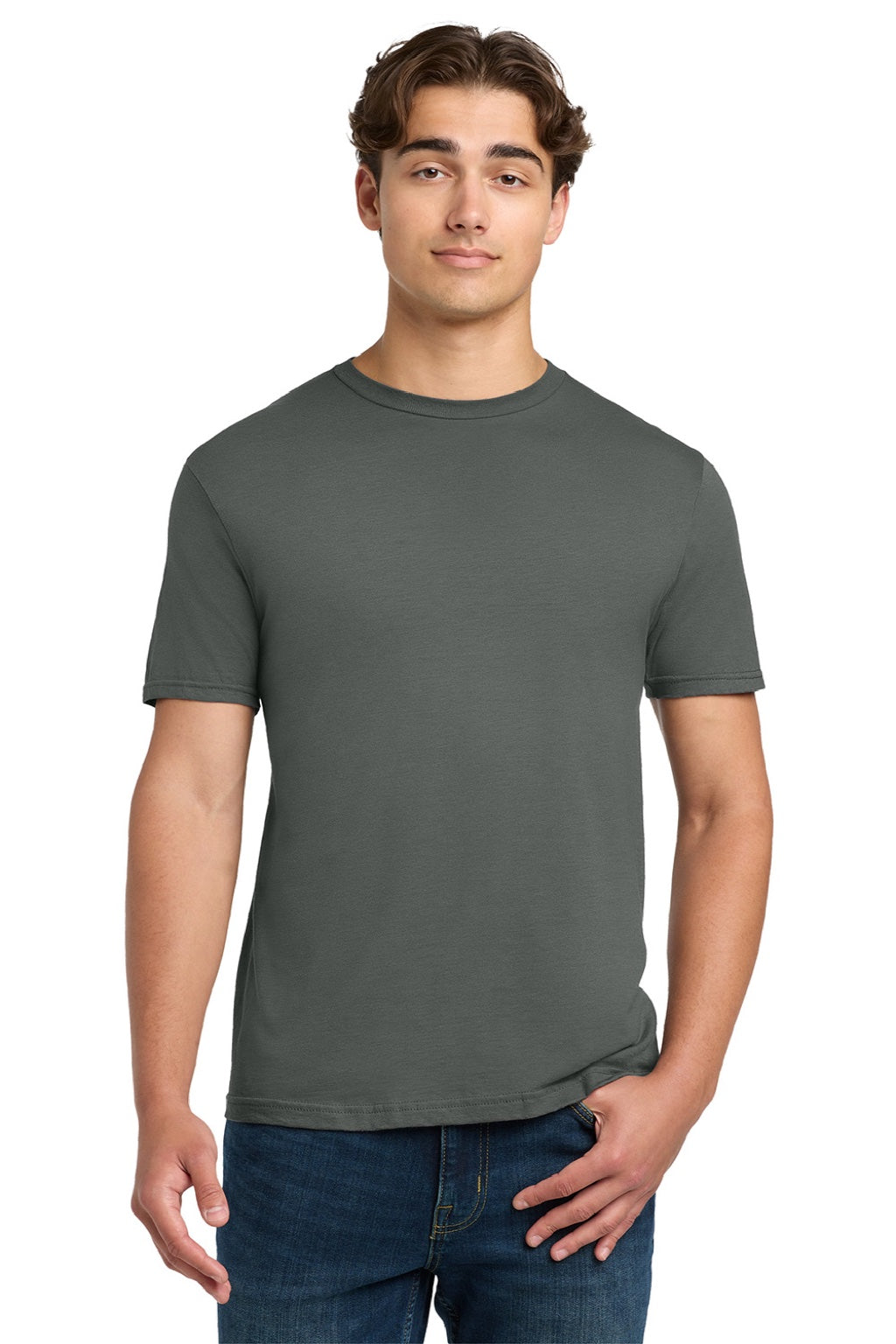 Gildan 64000 Mens Softstyle Short Sleeve Crewneck T-Shirt Charcoal Grey Model Front