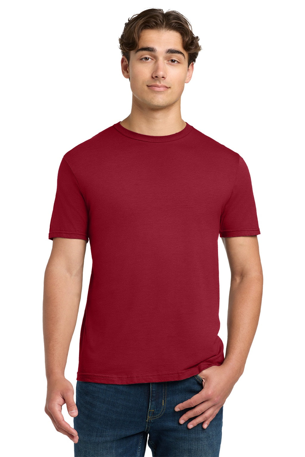 Gildan 64000 Mens Softstyle Short Sleeve Crewneck T-Shirt Cherry Red Model Front