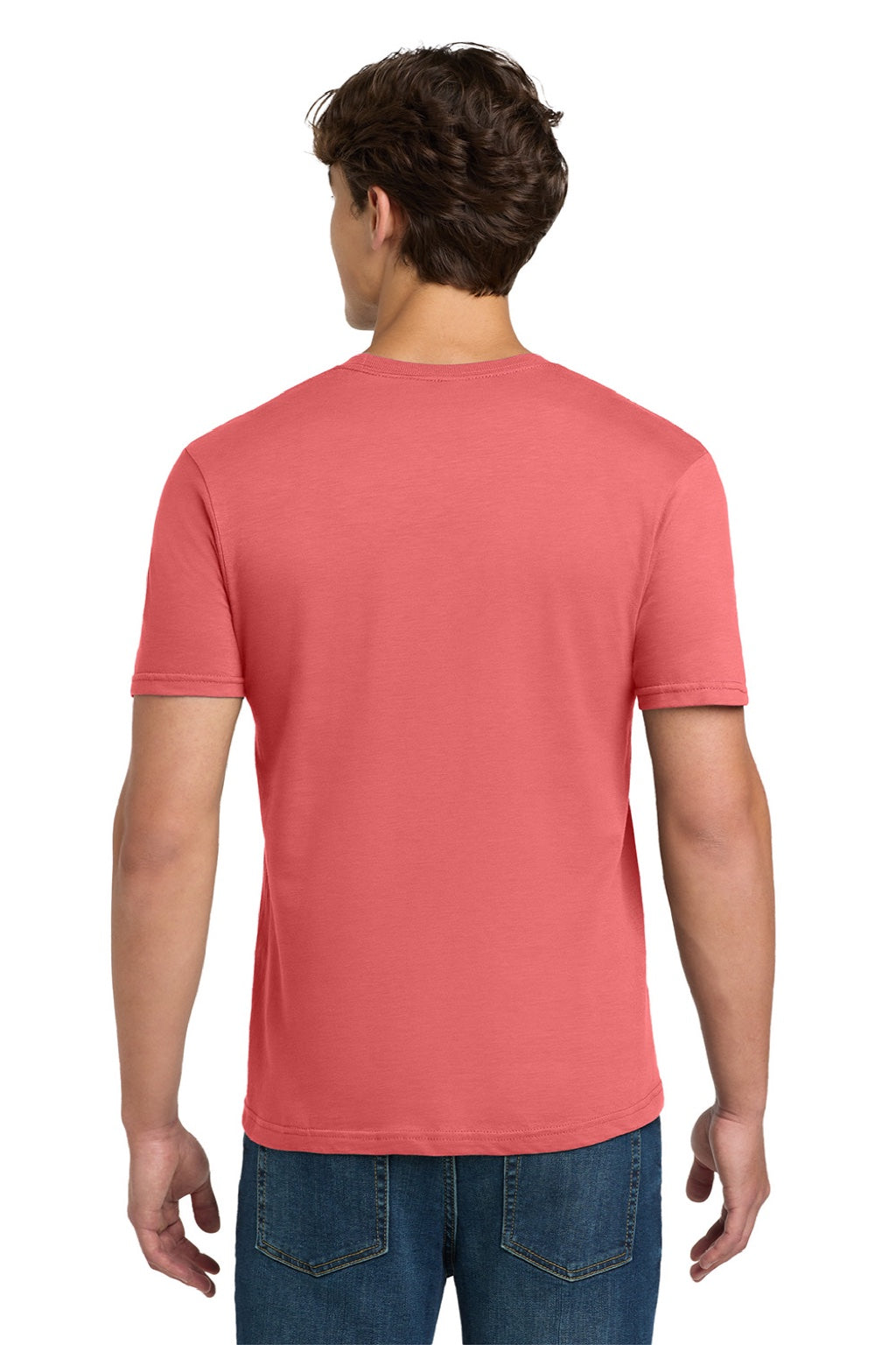 Gildan 64000 Mens Softstyle Short Sleeve Crewneck T-Shirt Coral Silk Model Back