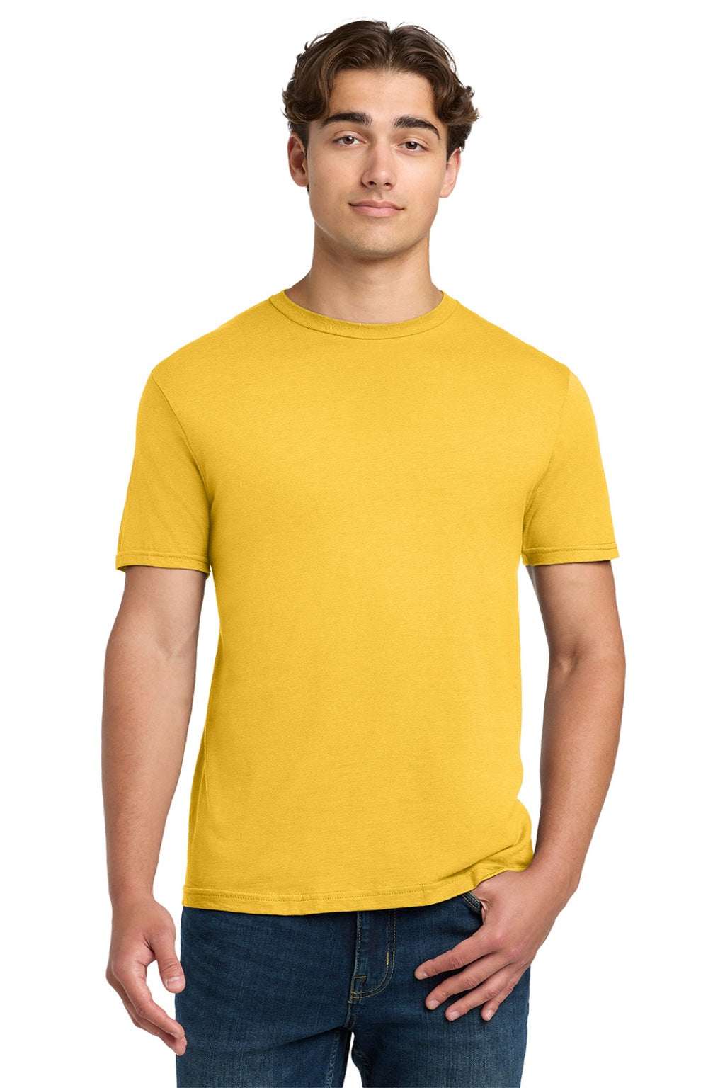 Gildan 64000 Mens Softstyle Short Sleeve Crewneck T-Shirt Daisy Yellow Model Front