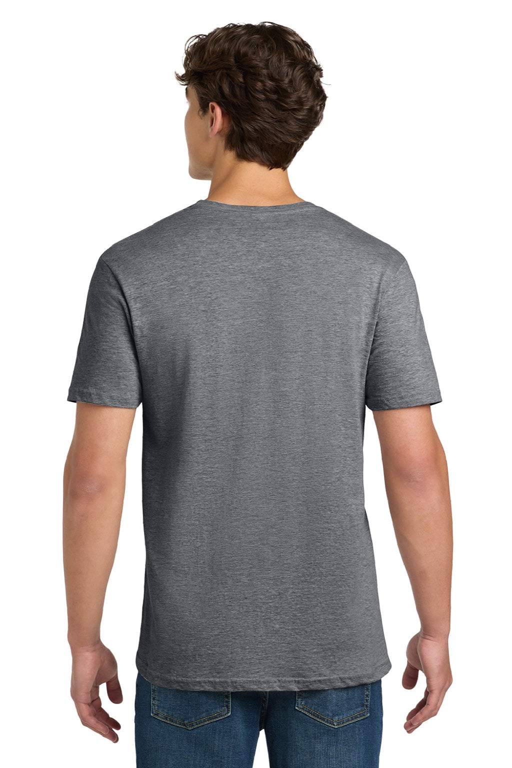 Gildan 64000 Mens Softstyle Short Sleeve Crewneck T-Shirt Heather Graphite Grey Model Back