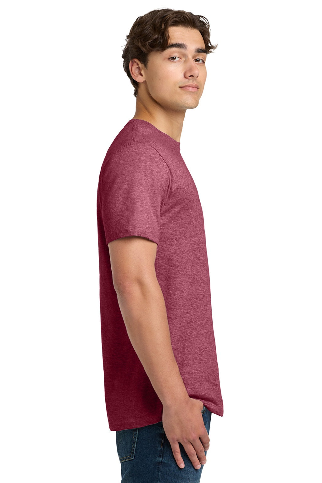 Gildan 64000 Mens Softstyle Short Sleeve Crewneck T-Shirt Heather Cardinal Red Model Side