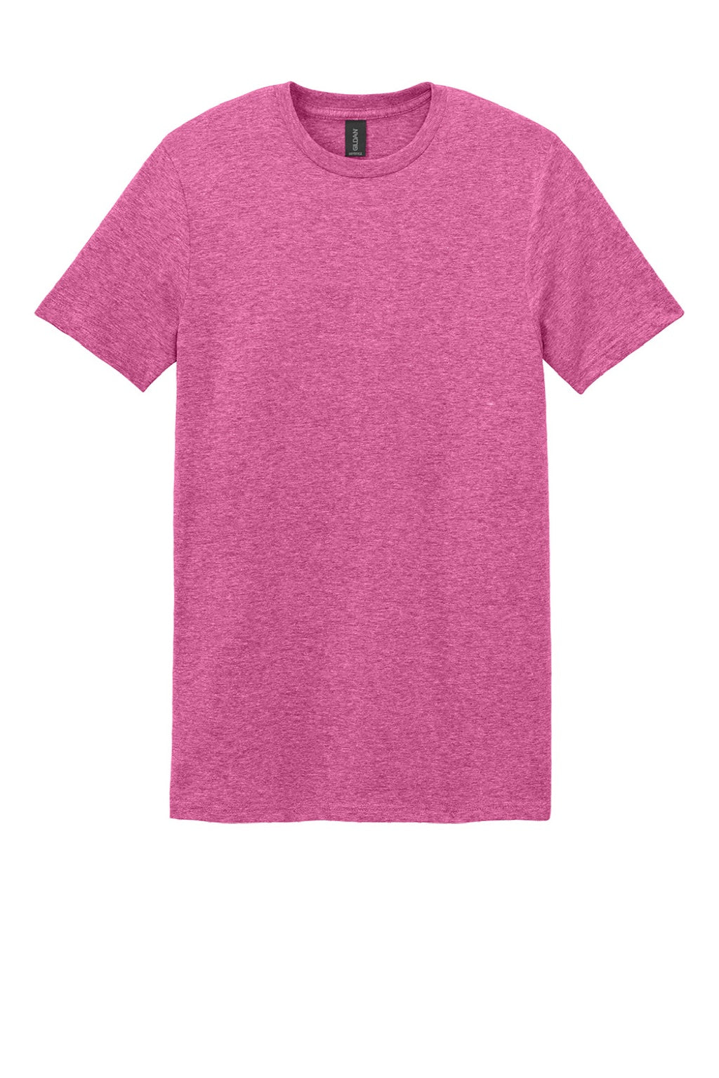 Gildan 64000 Mens Softstyle Short Sleeve Crewneck T-Shirt Heather Heliconia Pink Flat Front