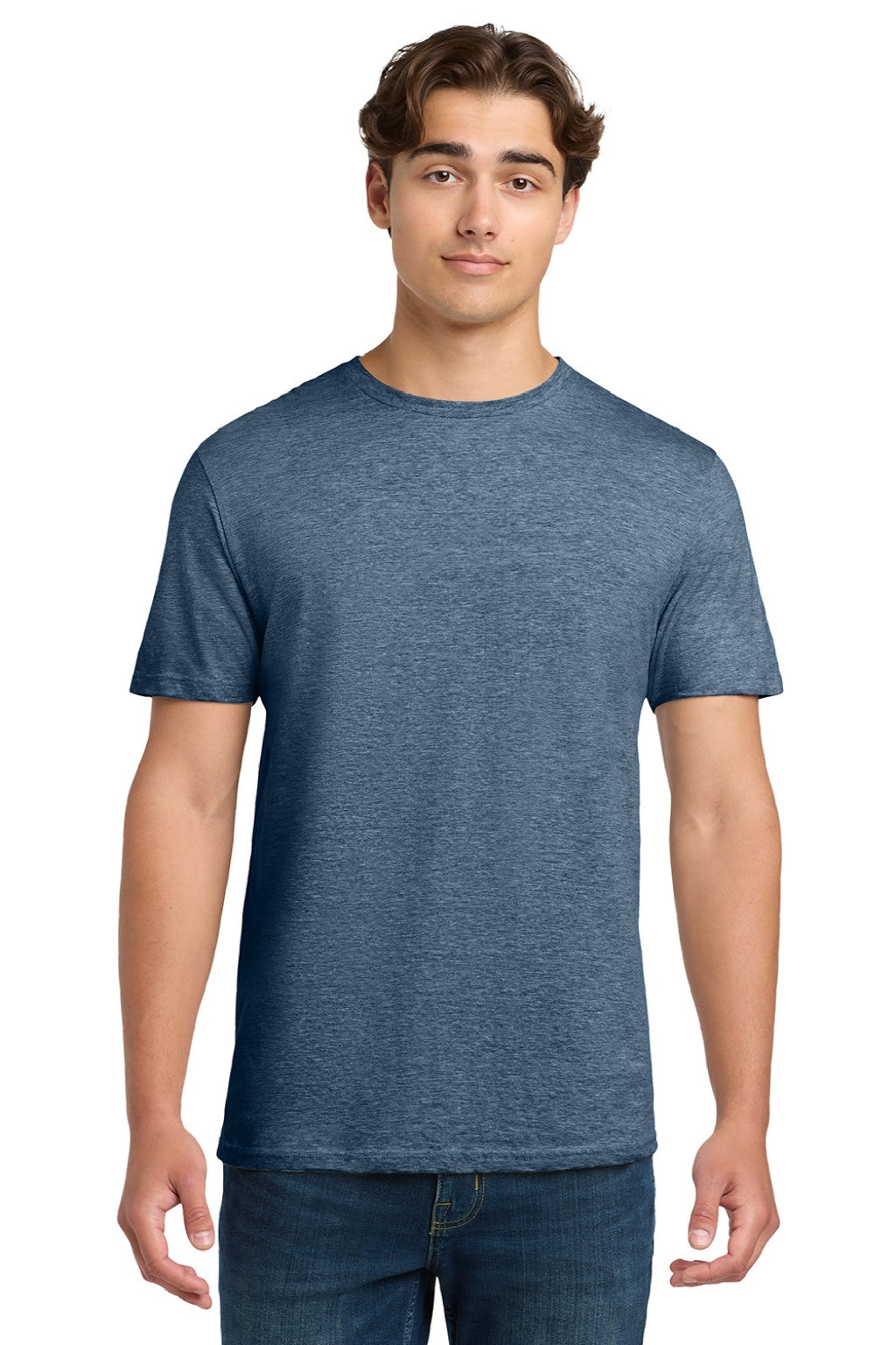 Gildan 64000 Mens Softstyle Short Sleeve Crewneck T-Shirt Heather Indigo Blue Model Front