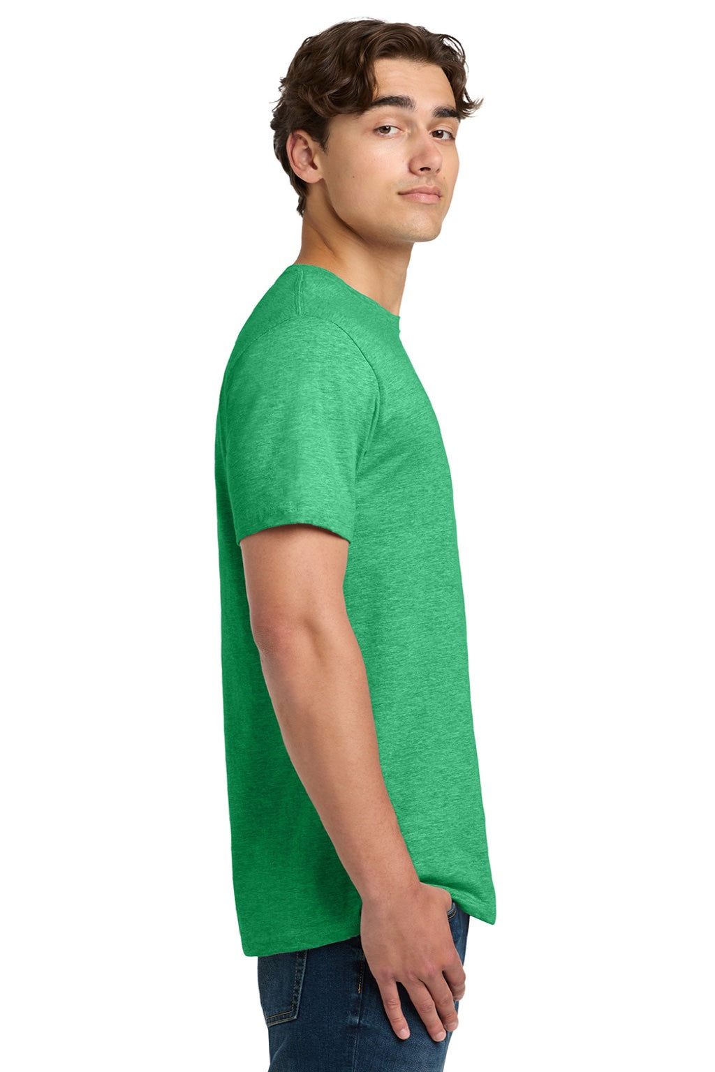 Gildan 64000 Mens Softstyle Short Sleeve Crewneck T-Shirt Heather Irish Green Model Side