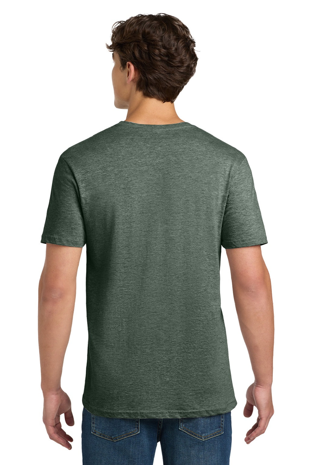 Gildan 64000 Mens Softstyle Short Sleeve Crewneck T-Shirt Heather Military Green Model Back