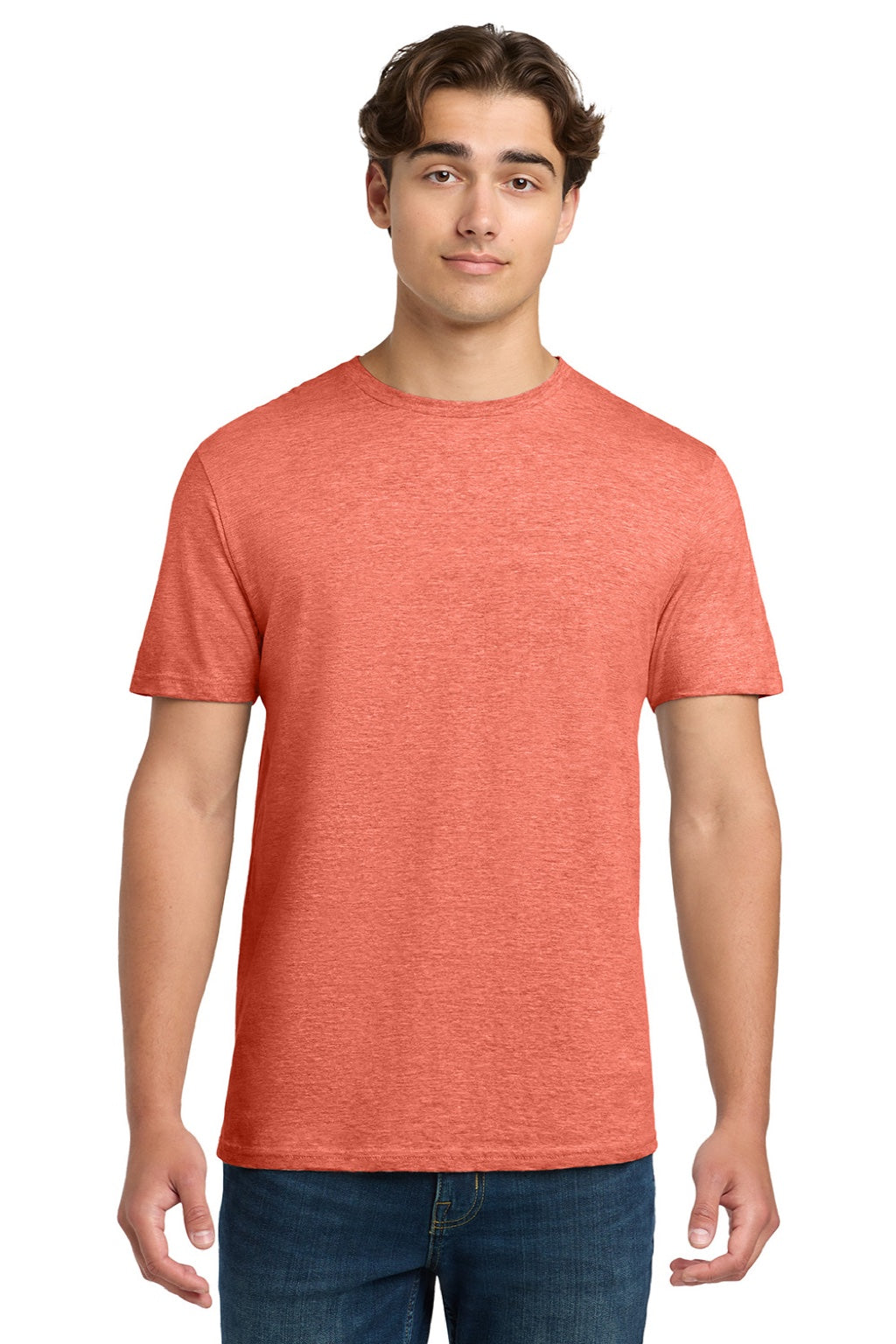 Gildan 64000 Mens Softstyle Short Sleeve Crewneck T-Shirt Heather Orange Model Front