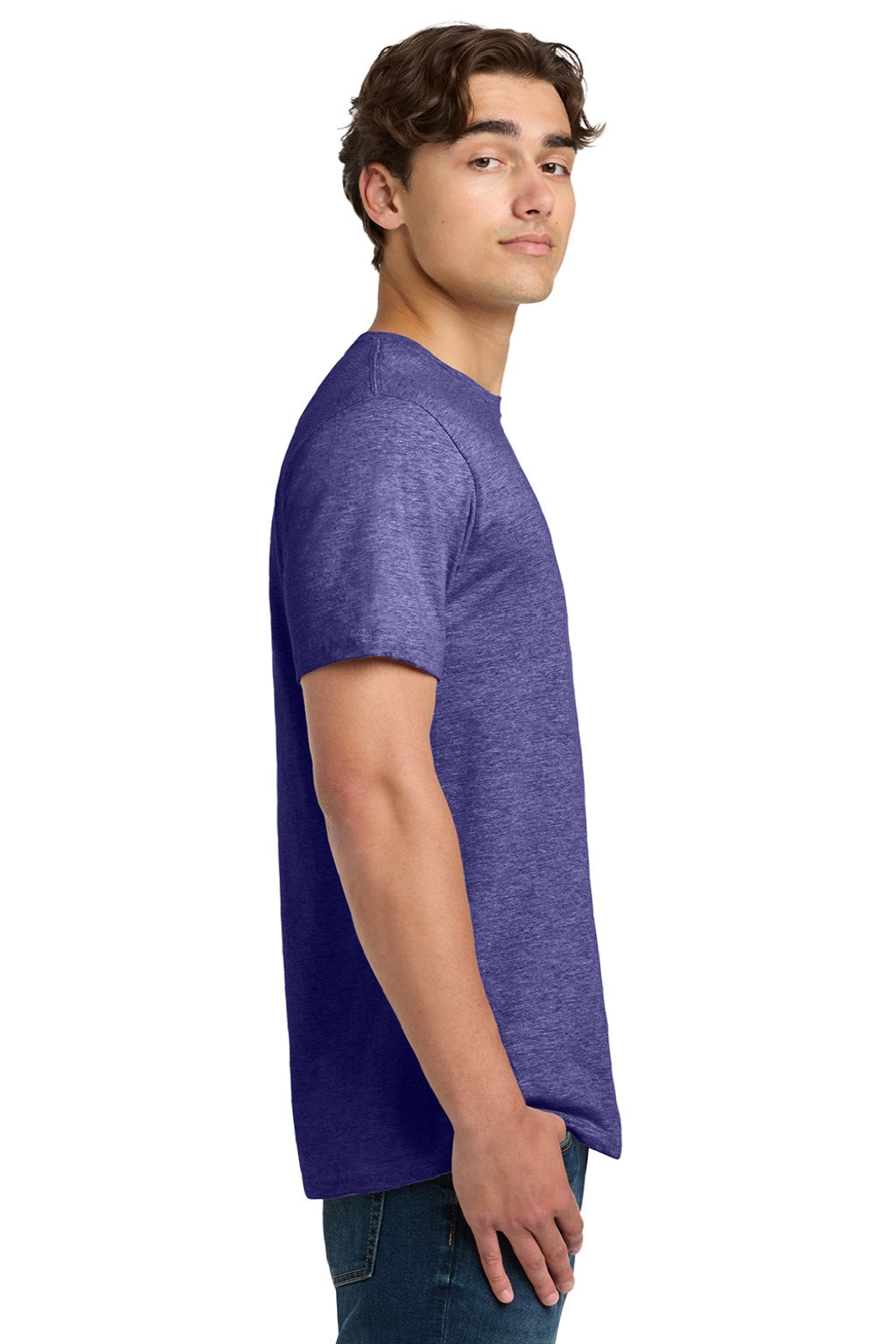 Gildan 64000 Mens Softstyle Short Sleeve Crewneck T-Shirt Heather Purple Model Side