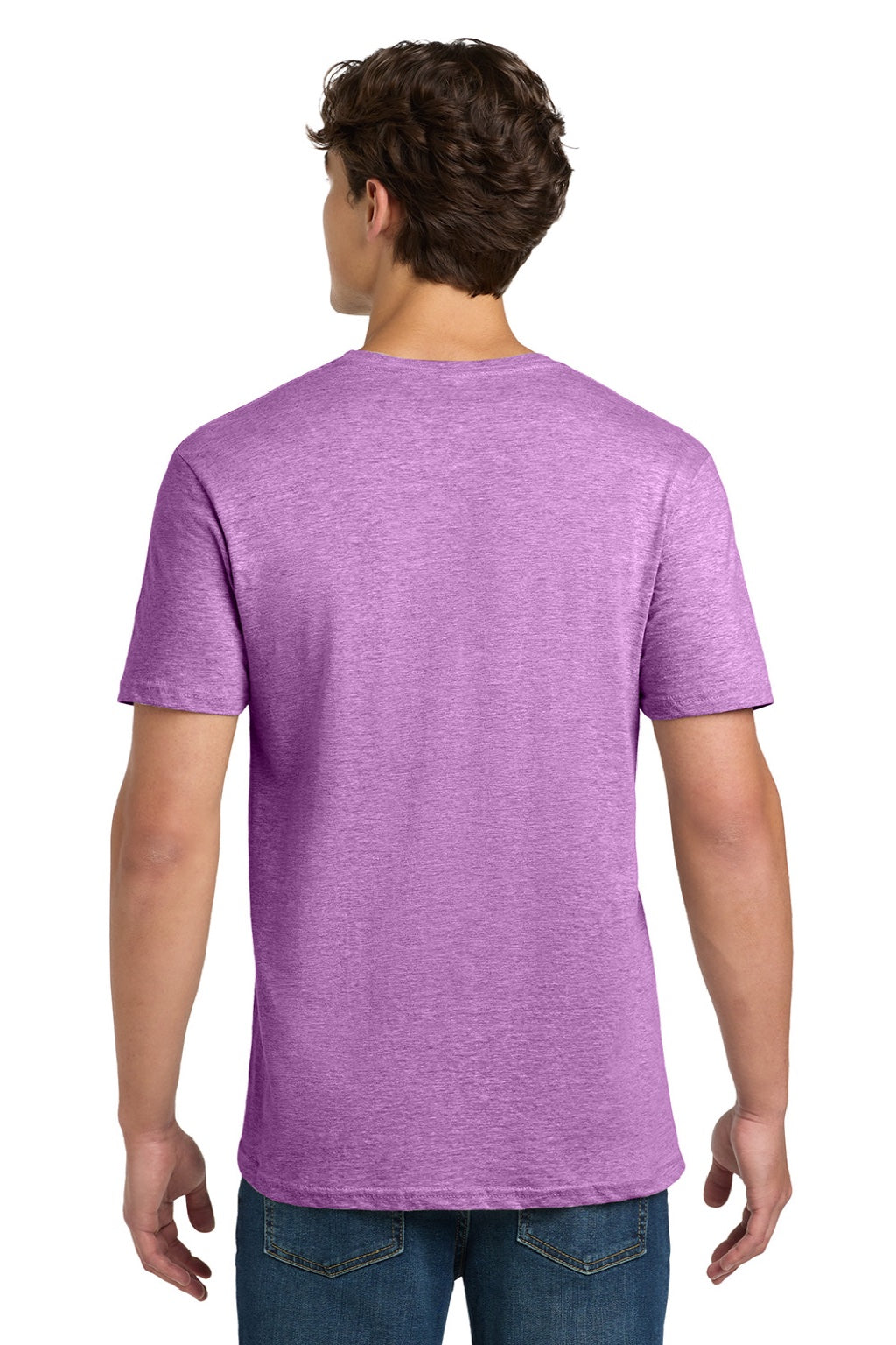 Gildan 64000 Mens Softstyle Short Sleeve Crewneck T-Shirt Heather Radiant Orchid Purple Model Back