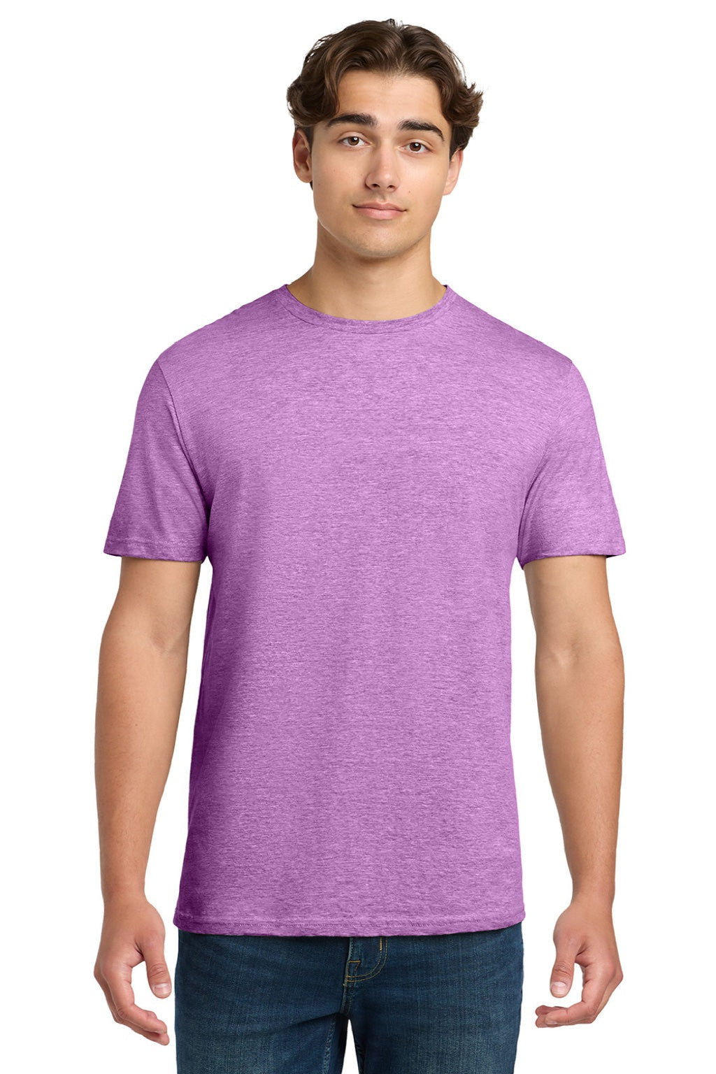Gildan 64000 Mens Softstyle Short Sleeve Crewneck T-Shirt Heather Radiant Orchid Purple Model Front
