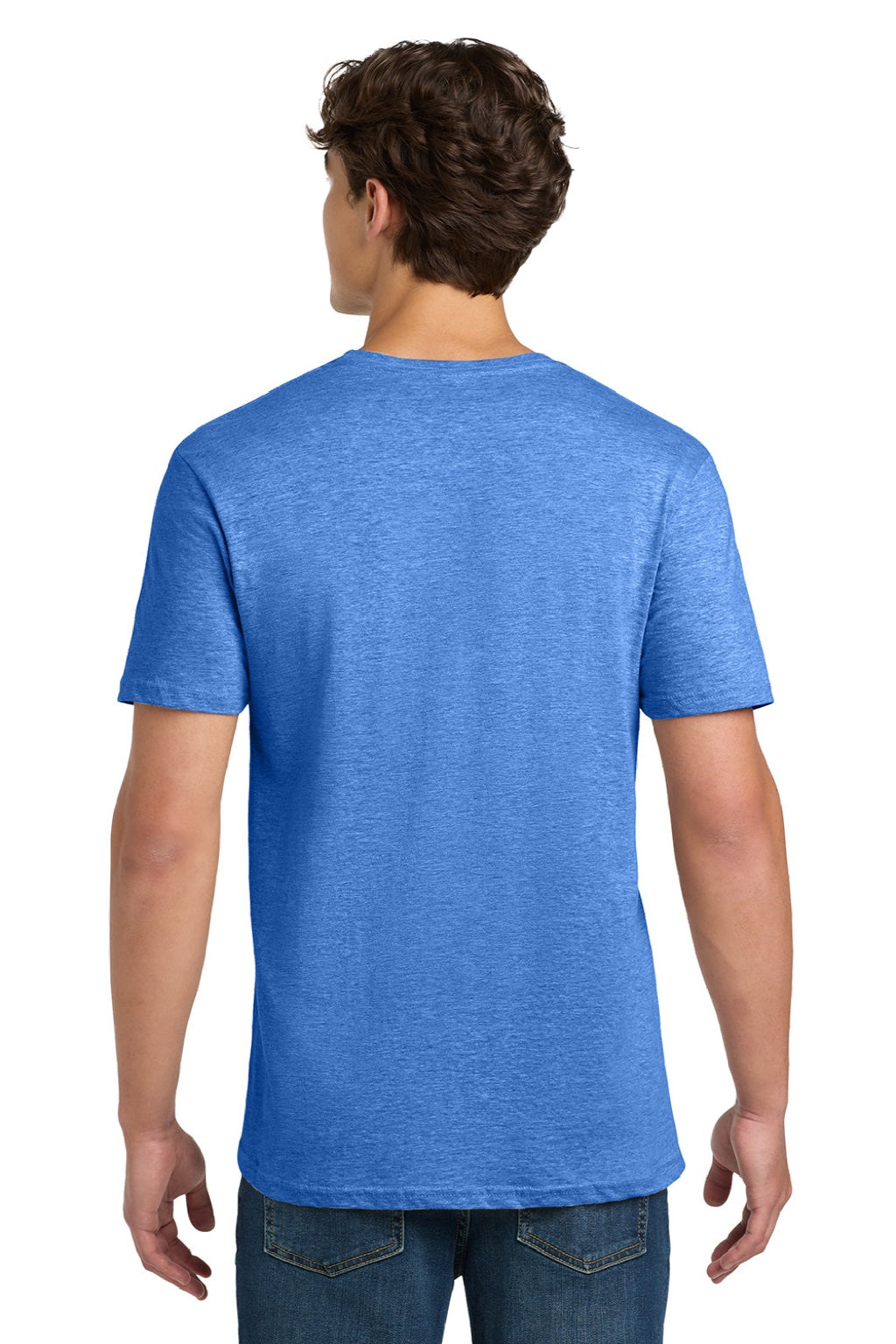 Gildan 64000 Mens Softstyle Short Sleeve Crewneck T-Shirt Heather Royal Blue Model Back
