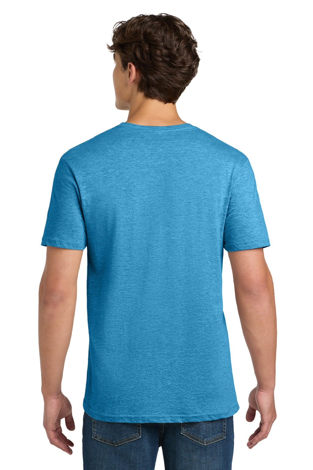 Gildan 64000 Mens Softstyle Short Sleeve Crewneck T-Shirt Heather Sapphire Blue Model Back