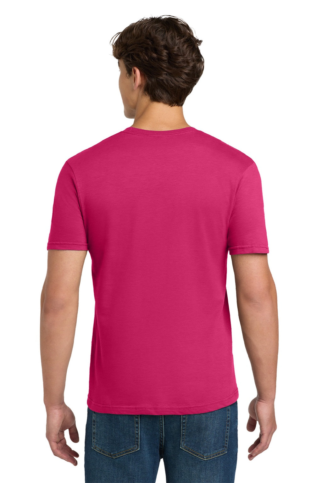 Gildan 64000 Mens Softstyle Short Sleeve Crewneck T-Shirt Heliconia Pink Model Back