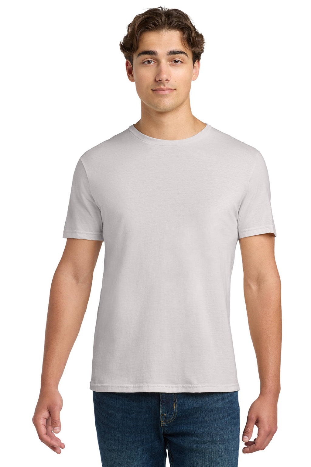 Gildan 64000 Mens Softstyle Short Sleeve Crewneck T-Shirt Ice Grey Model Front