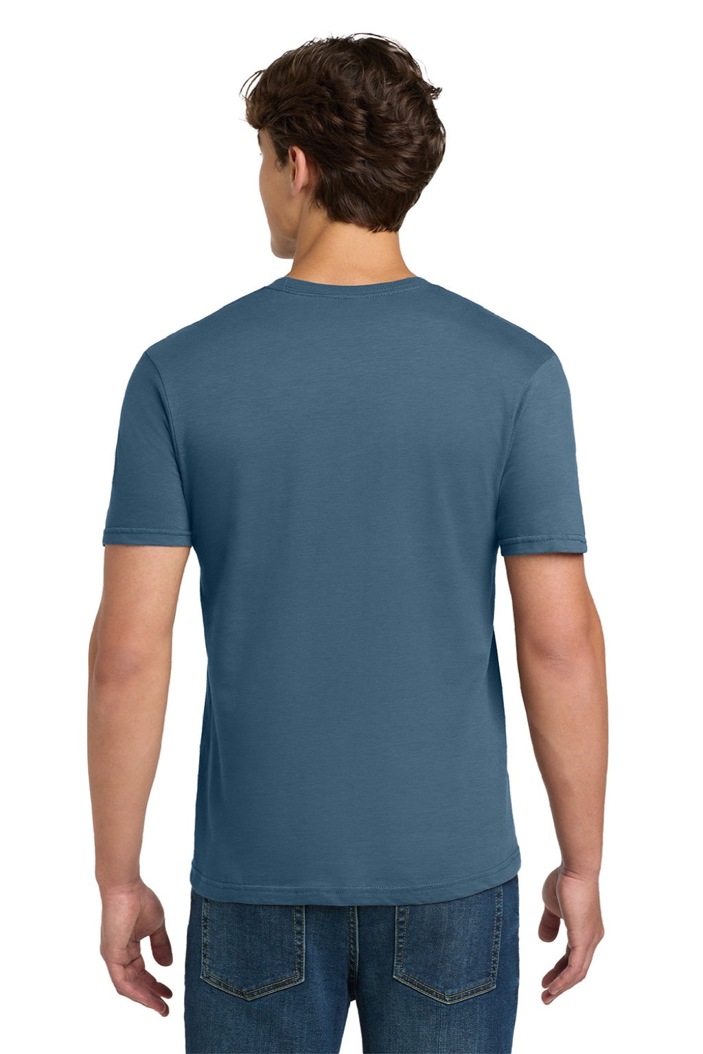 Gildan 64000 Mens Softstyle Short Sleeve Crewneck T-Shirt Indigo Blue Model Back
