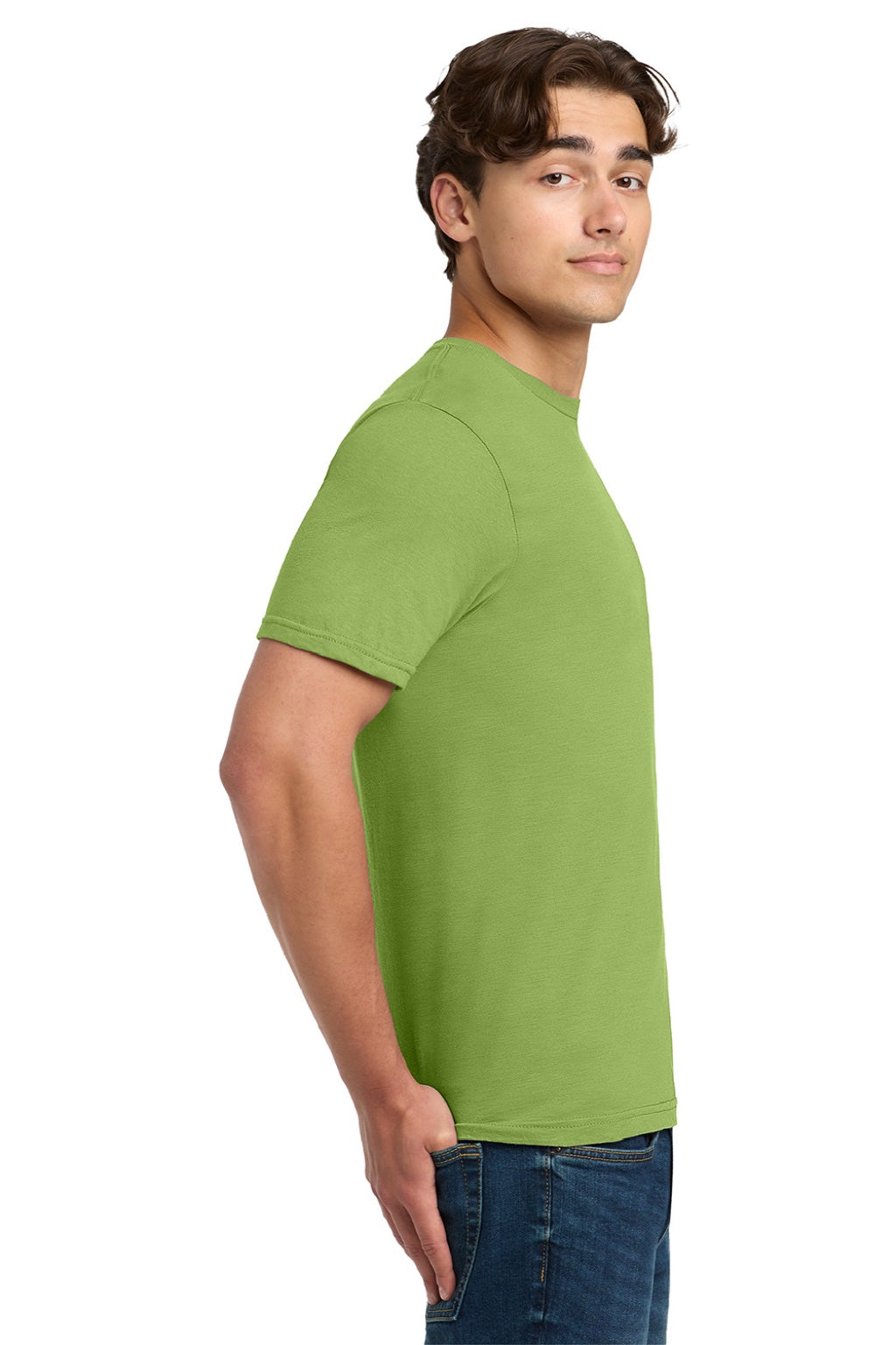 Gildan 64000 Mens Softstyle Short Sleeve Crewneck T-Shirt Kiwi Green Model Side