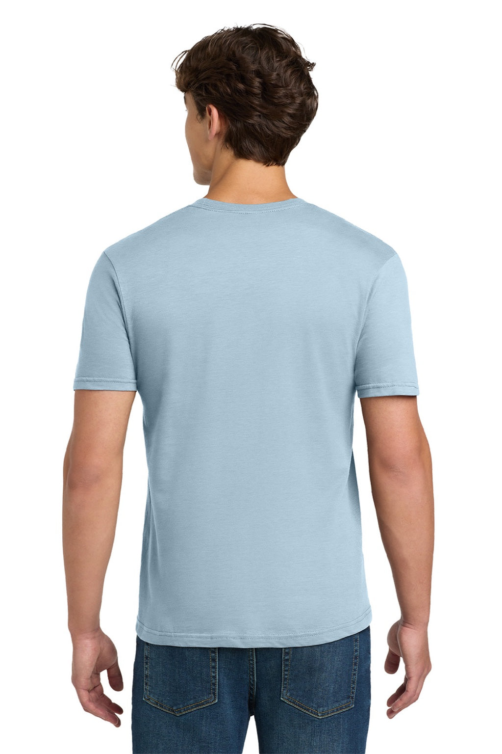 Gildan 64000 Mens Softstyle Short Sleeve Crewneck T-Shirt Light Blue Model Back