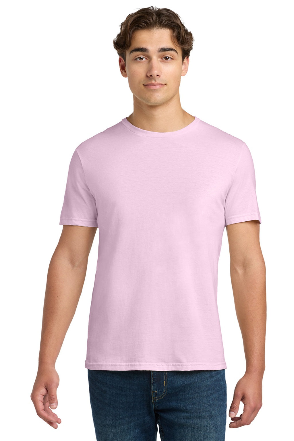 Gildan 64000 Mens Softstyle Short Sleeve Crewneck T-Shirt Light Pink Model Front