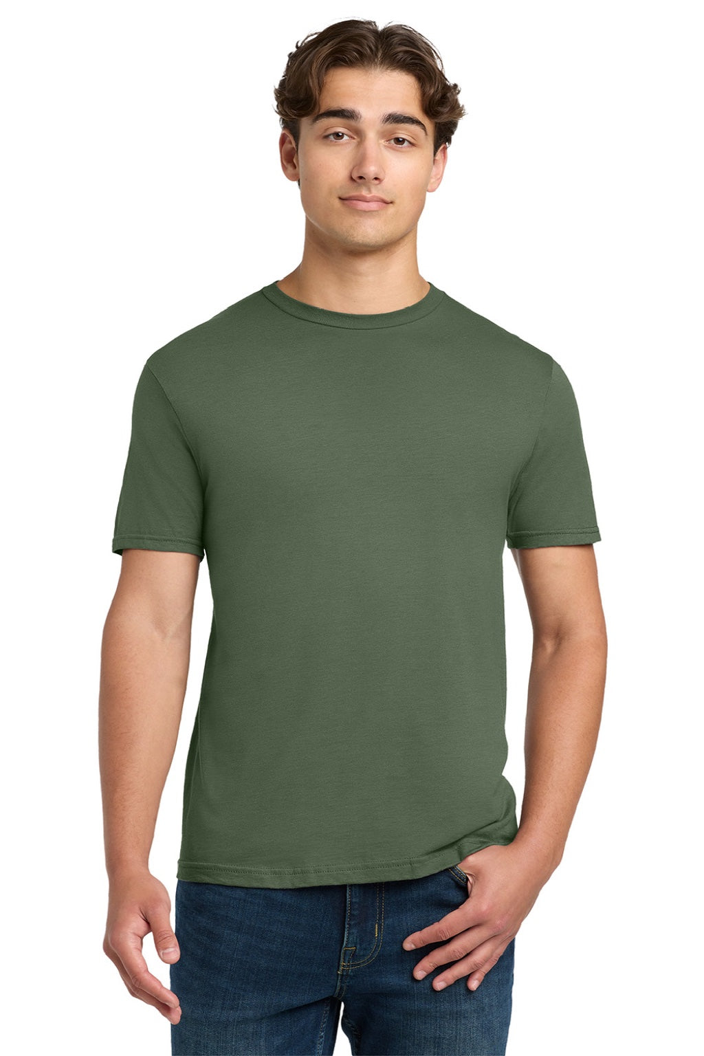 Gildan 64000 Mens Softstyle Short Sleeve Crewneck T-Shirt Military Green Model Front