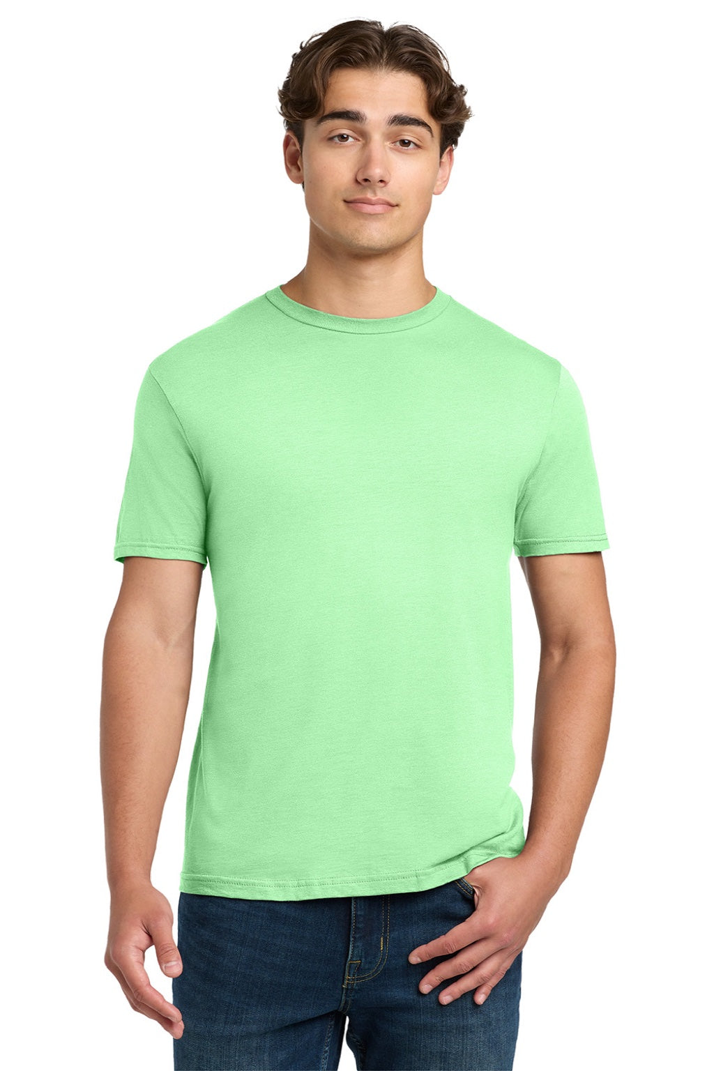 Gildan 64000 Mens Softstyle Short Sleeve Crewneck T-Shirt Mint Green Model Front
