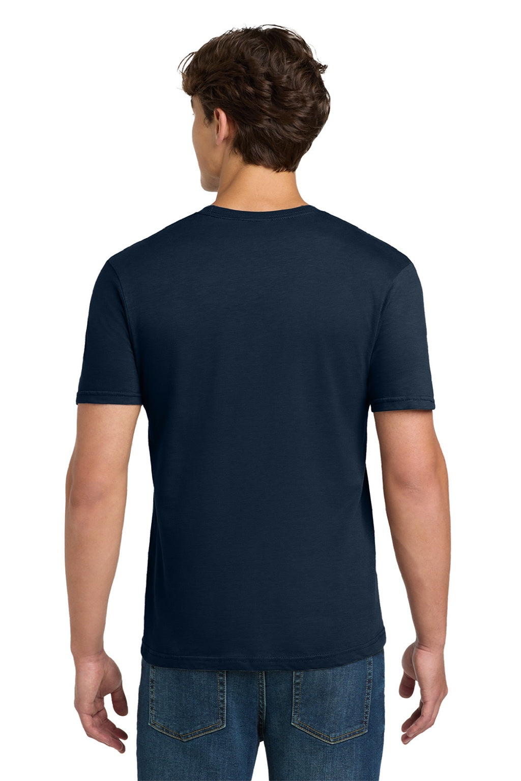 Gildan 64000 Mens Softstyle Short Sleeve Crewneck T-Shirt Navy Blue Model Back