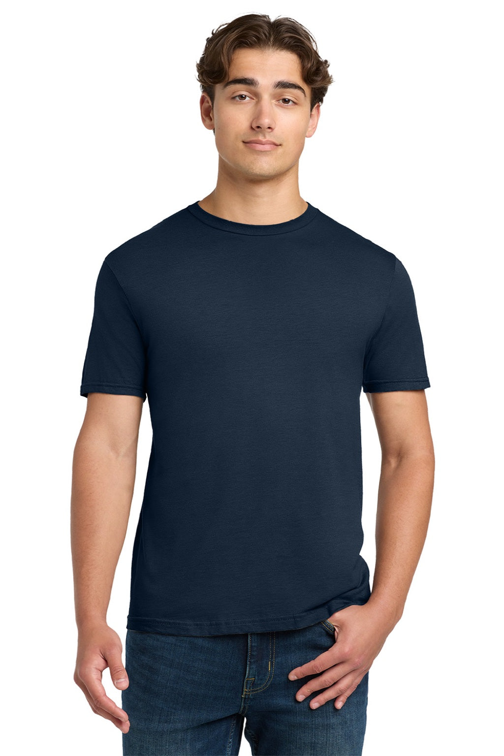 Gildan 64000 Mens Softstyle Short Sleeve Crewneck T-Shirt Navy Blue Model Front