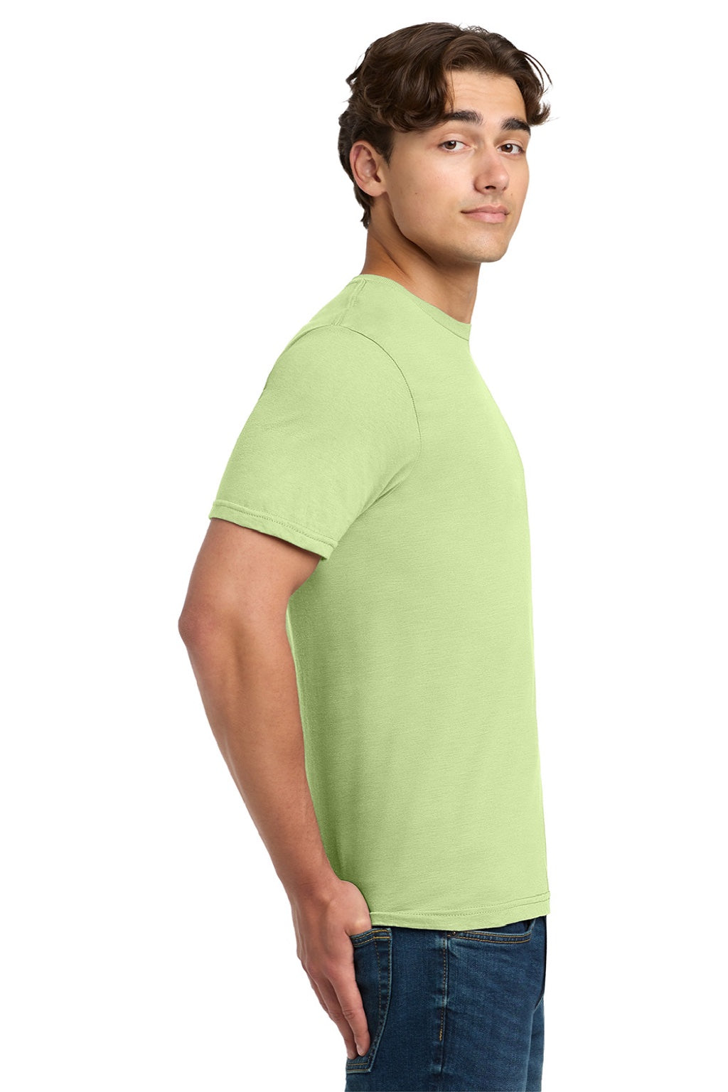 Gildan 64000 Mens Softstyle Short Sleeve Crewneck T-Shirt Pistachio Green Model Side