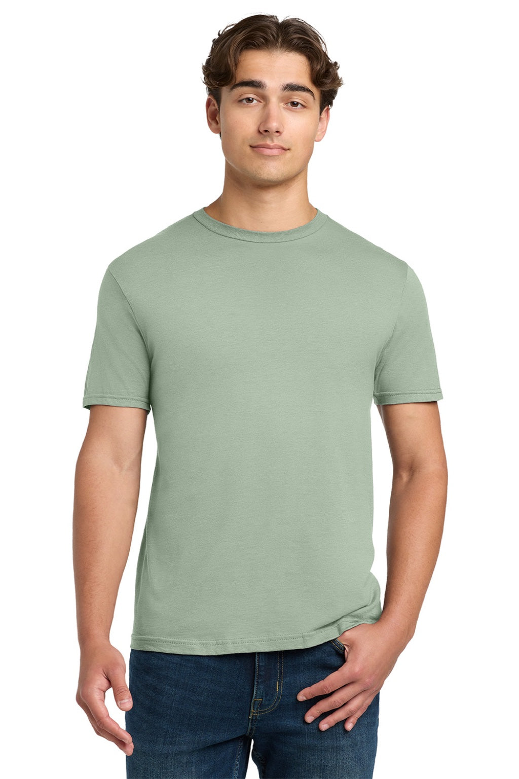 Gildan 64000 Mens Softstyle Short Sleeve Crewneck T-Shirt Sage Green Model Front