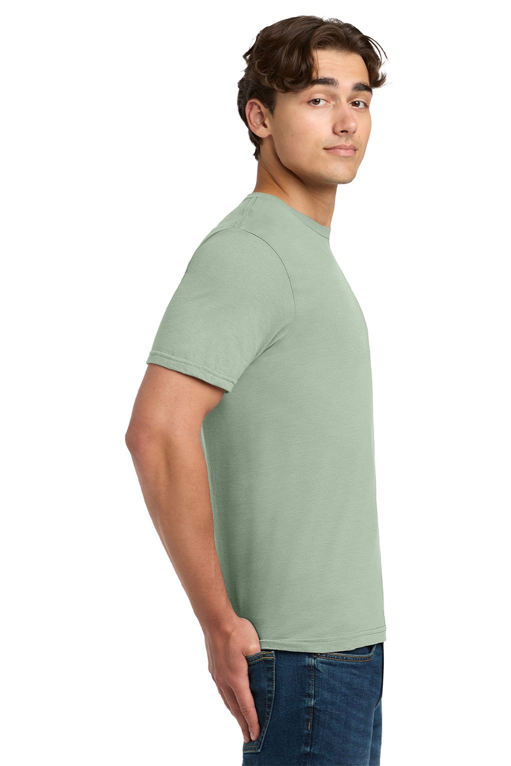 Gildan 64000 Mens Softstyle Short Sleeve Crewneck T-Shirt Sage Green Model Side