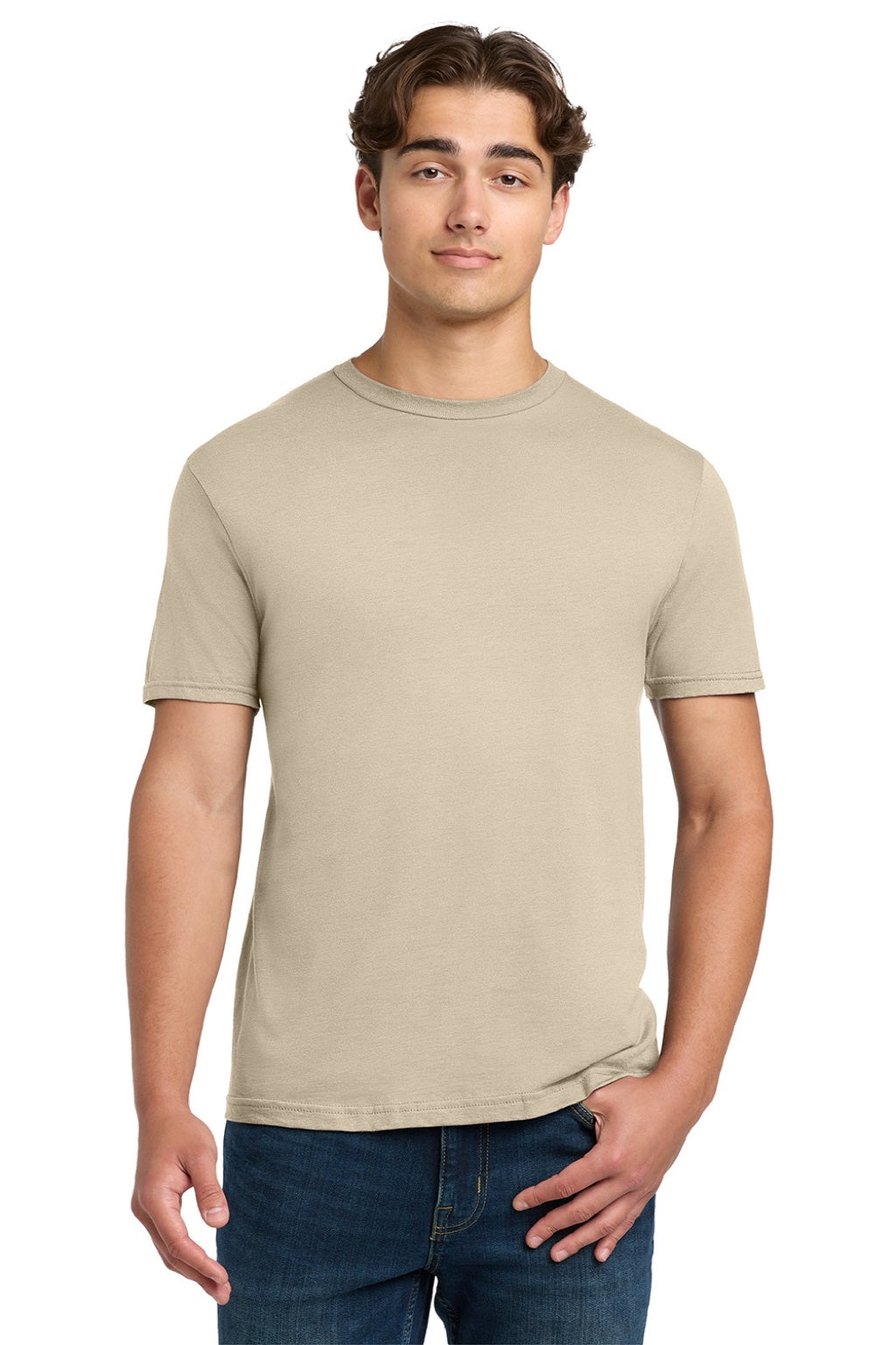 Gildan 64000 Mens Softstyle Short Sleeve Crewneck T-Shirt Sand Model Front
