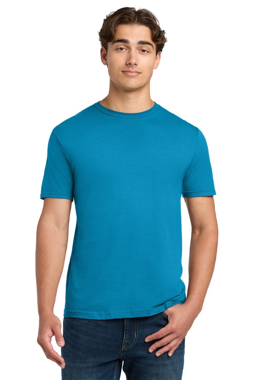 Gildan 64000 Mens Softstyle Short Sleeve Crewneck T-Shirt Sapphire Blue Model Front